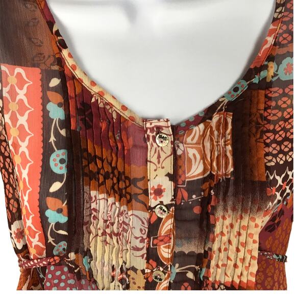 American Rag Tank Top Patchwork Button Front Bohemian Shirt Womens S Mixed Print - Picture 3 of 9